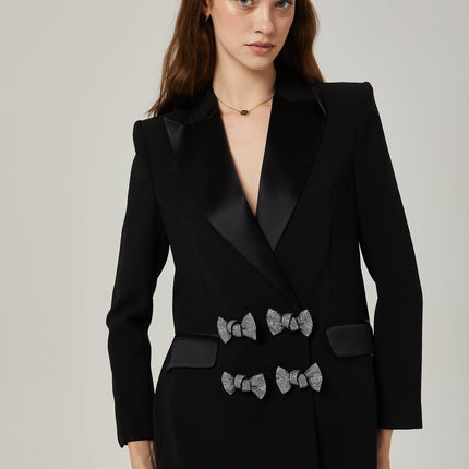 Faith Black Blazer with Crystal-Embellished Bow Detail