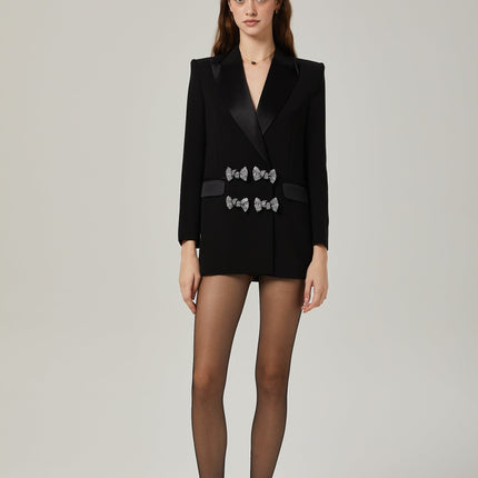 Faith Black Crystal Embellished Bow Detail Blazer