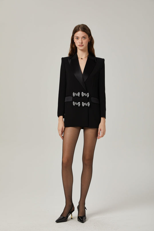 Faith Black Crystal Embellished Bow Detail Blazer