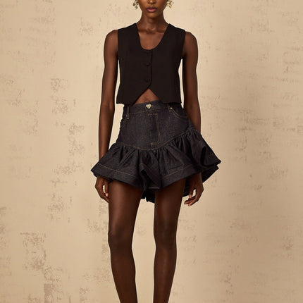 Faith Black Lace Cropped Top 100% Cotton V-Neck Sleeveless Button Fastening
