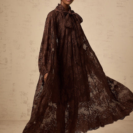 Faith Brown Lace Midi Dress