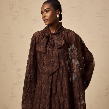Faith Brown Lace Midi Dress