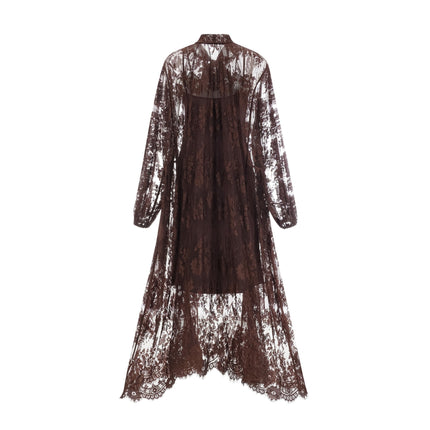 Faith Brown Lace Self-Tie Midi Dress