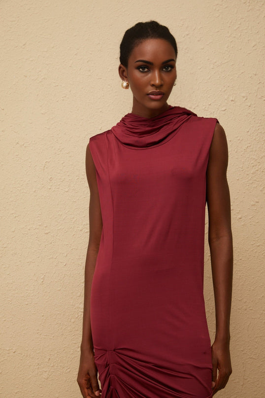 Faith Red Cowl Neck Sleeveless Mini Dress