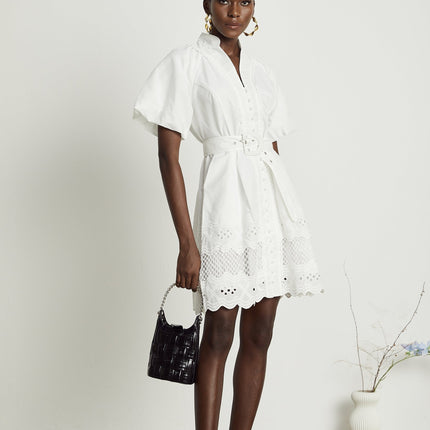 Faith White Lace Trim Mini Dress