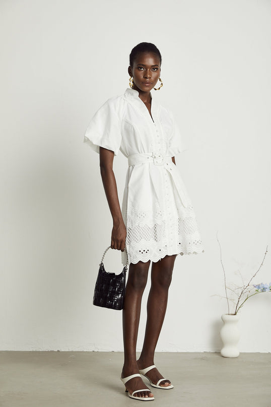 Faith White Lace Trim Mini Dress