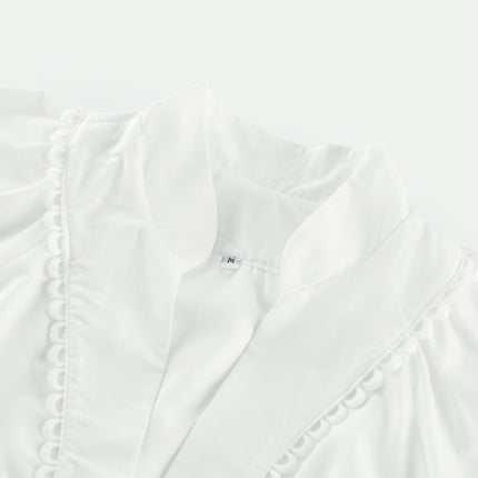 Faith White Lace Trim V-Neck Mini Dress with Belted Waist and Front Button Fastening