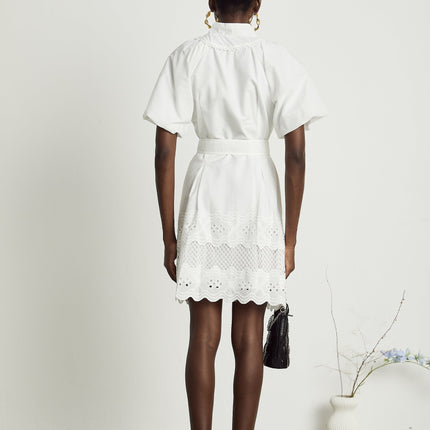 Faith White Lace Trim V-Neck Mini Dress