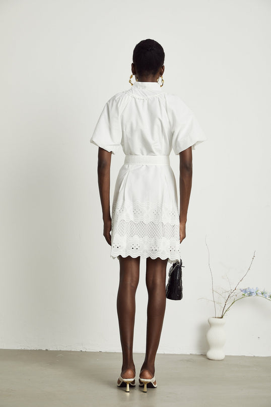Faith White Lace Trim V-Neck Mini Dress