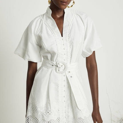 Faith White Lace Trim V-Neck Mini Dress