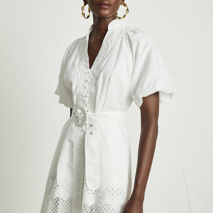 Faith White Lace Trim V-Neck Mini Dress