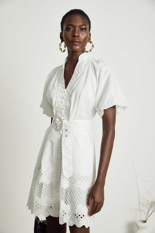 Faith White Lace Trim V-Neck Mini Dress
