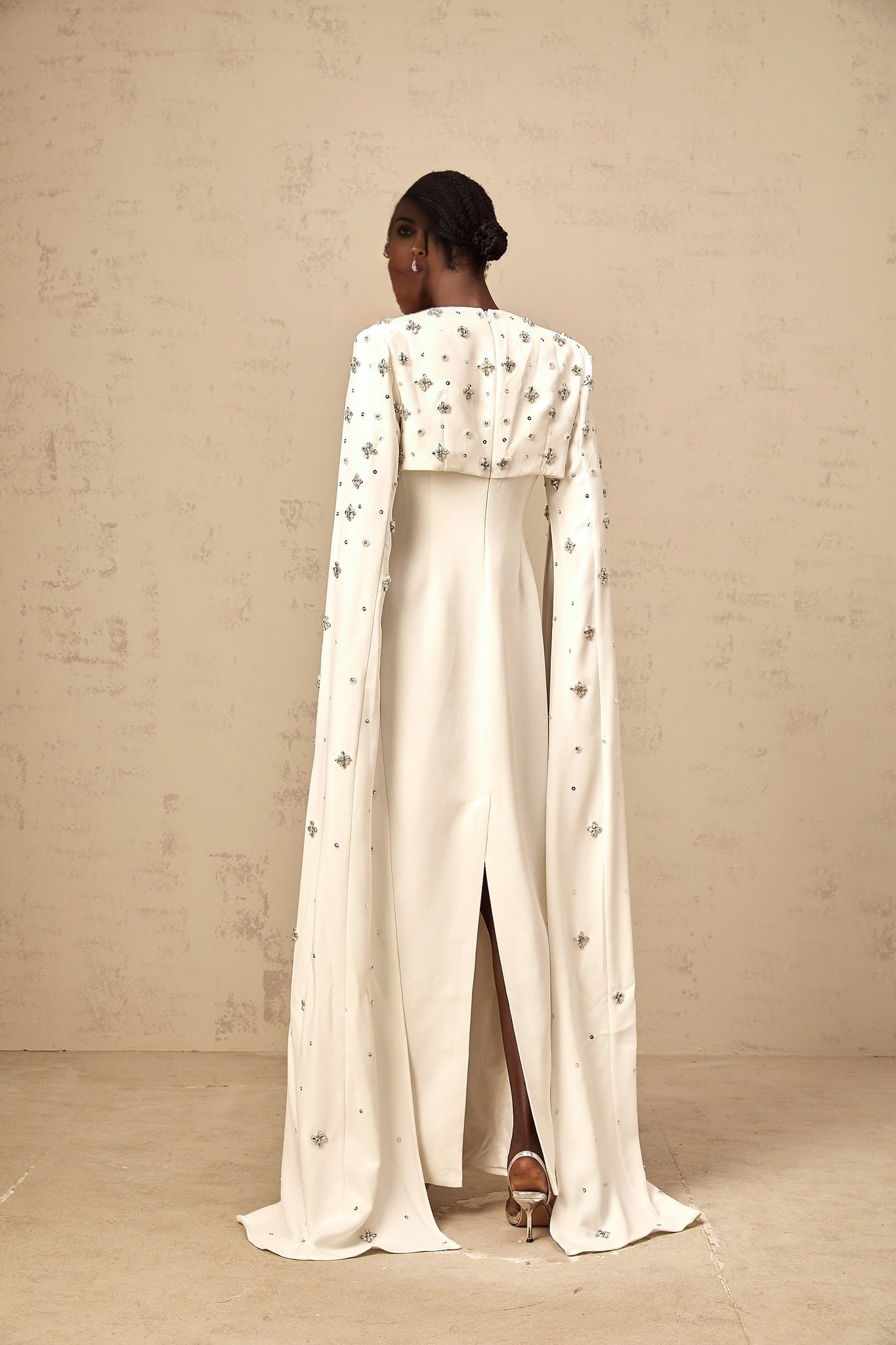 Fanny white extralongsleeve embellished gown