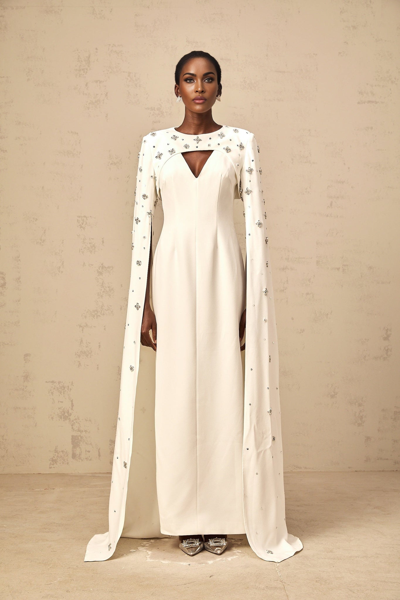 Fanny white extralongsleeve embellished gown