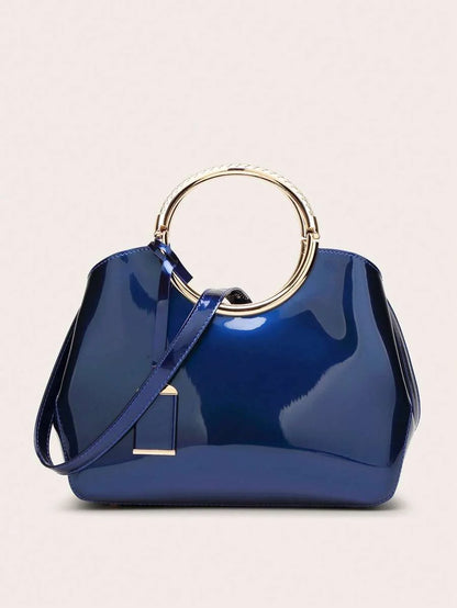 Fashion Patent Leather Design Handbag With Detachable Shoulder Strap Tag amp Decor Suitable For