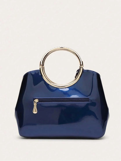Fashion Patent Leather Design Handbag With Detachable Shoulder Strap Tag amp Decor Suitable For
