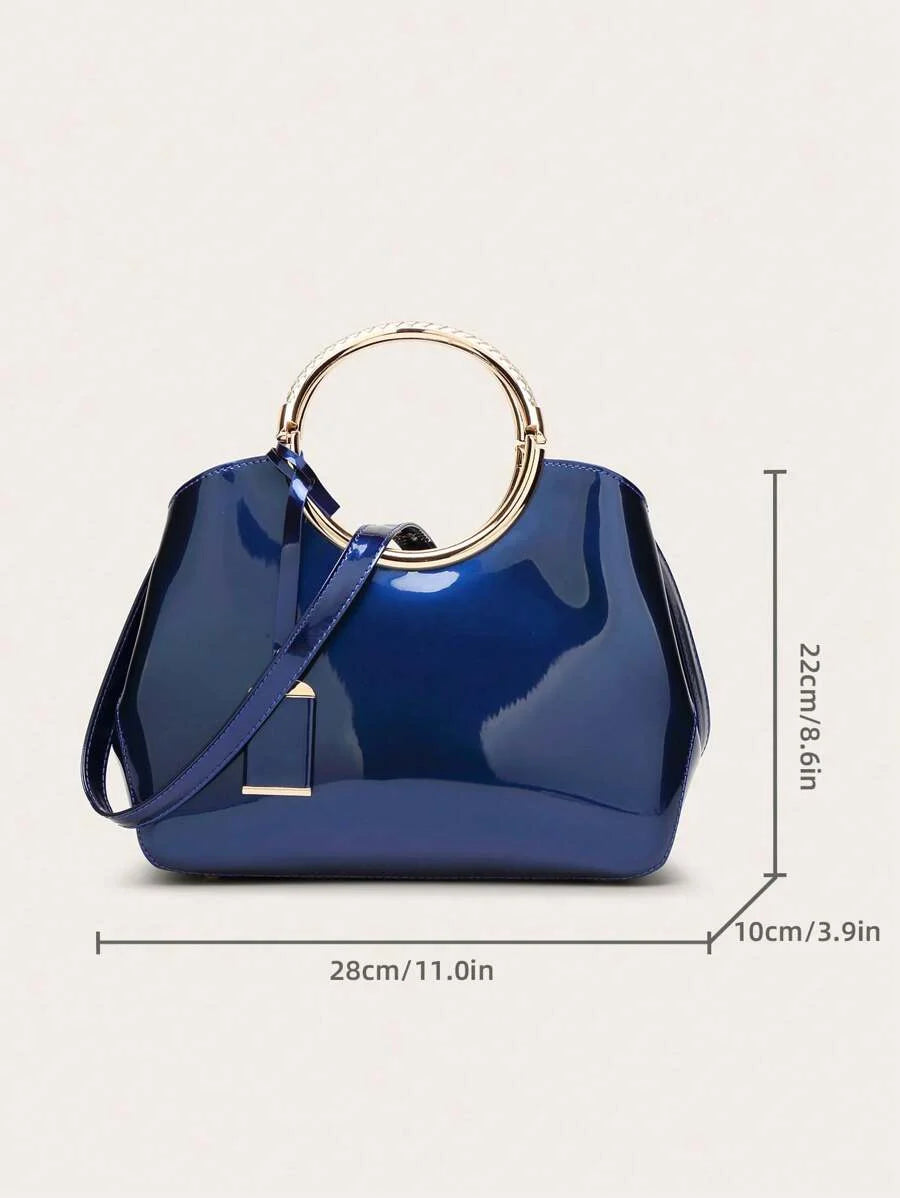 Fashion Patent Leather Design Handbag With Detachable Shoulder Strap Tag amp Decor Suitable For