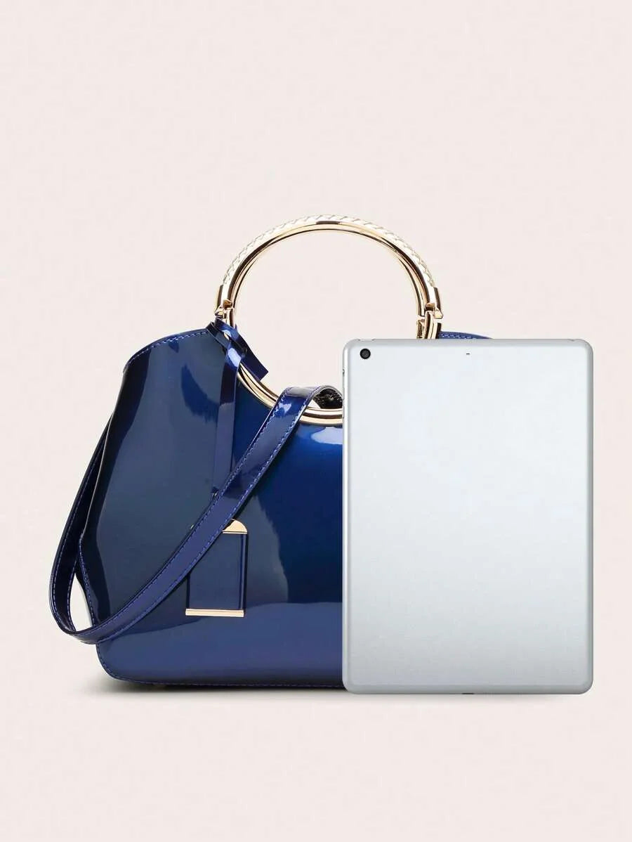 Fashion Patent Leather Design Handbag With Detachable Shoulder Strap Tag amp Decor Suitable For