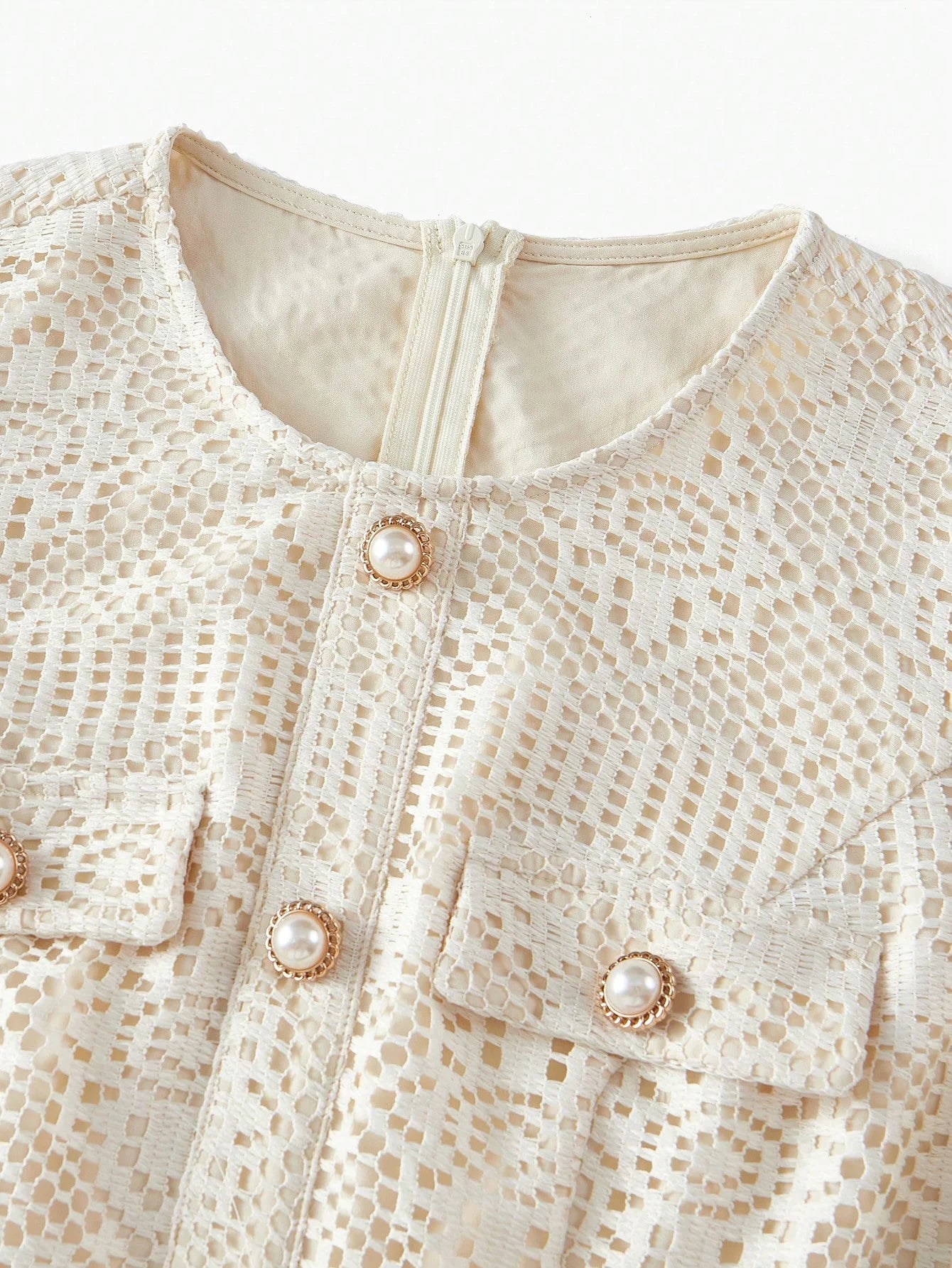 FASHIONABLE POINTELLE DECOR ROUND NECK FITTED SHORT SLEEVE MINI DRESS