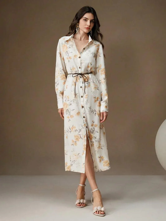 Fashionable Print Shirt Dress Long Sleeve For Women