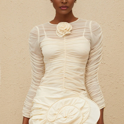 Federica Blouse With Floral Appliqué in Neutrals