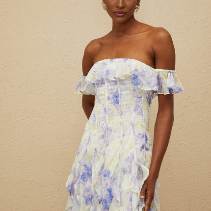 Federica Blue Multicolor Floral Print Maxi Dress