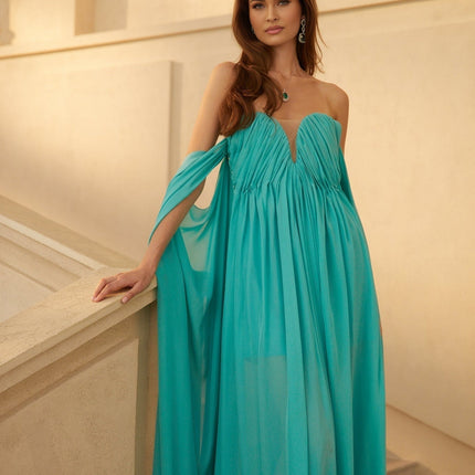 Federica Maxi Dress in Enchanting Turquoise Green with Sweetheart Neckline and Ribbon Design