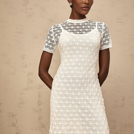 Federica White Crochet Mini Dress Tencel Terylene Blend
