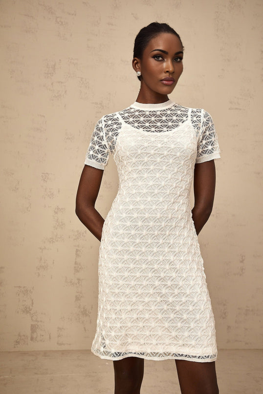 Federica White Crochet Mini Dress Tencel Terylene Blend