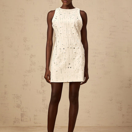 Federica White Crystal Embellished Mini Dress