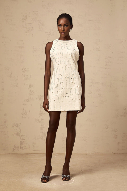 Federica White Crystal Embellished Mini Dress
