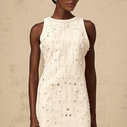 Federica White Crystal Pearl Sequin Mini Dress