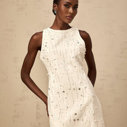 Federica White Crystal Pearl Sequin Mini Dress