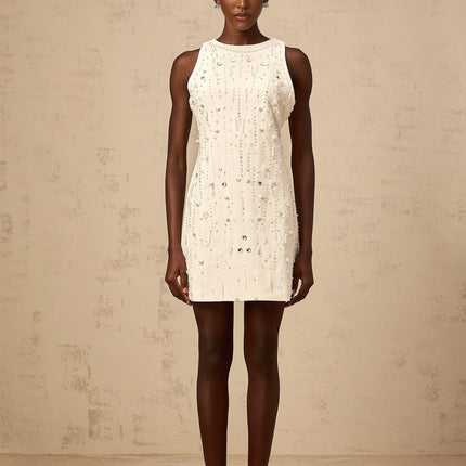 Federica White Crystal Pearl Sequin Mini Dress