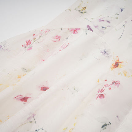 Federica White Floral Midi Dress with Puff Sleeves and Tied Waist
