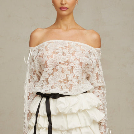 Federica White Lace Top and Puff Skirt Set