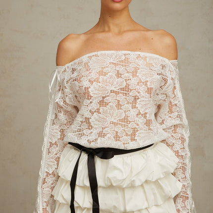 Federica White Lace Top and Puff Skirt Set