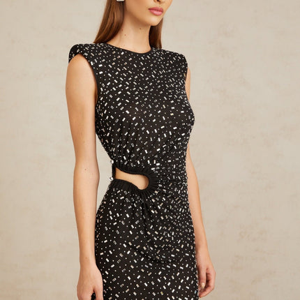 Félicie Black Embellished Mesh Maxi Gown in Black color