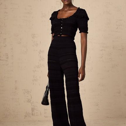 Felicita Black Crochet Ruffled Set Top Trousers