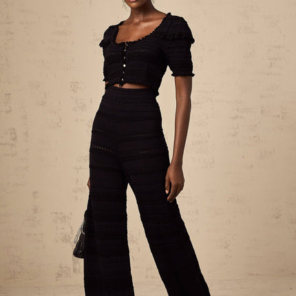 Felicita Black Crochet Ruffled Set Top Trousers