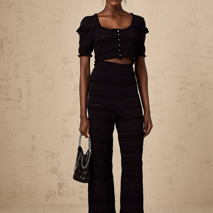 Felicita Black Crochet Ruffled Top Trousers Set