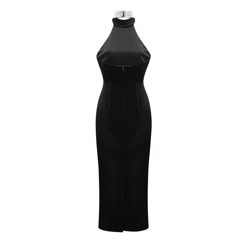 Felicita Black Crystal Embellished Turtle Neck Ankle Length Dress