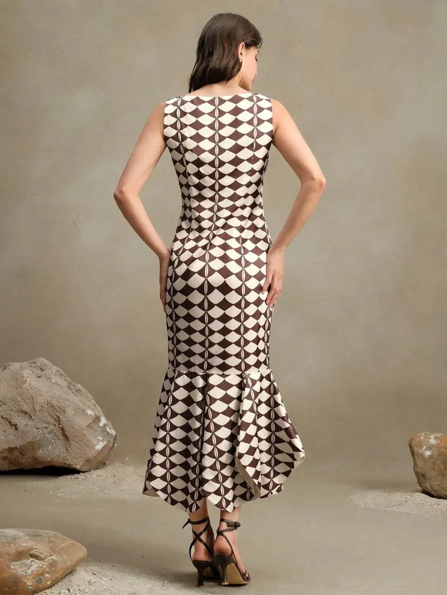 Festival Elegant Casual Vacation Old Money Style New DualColor Checkered Satin Fabric Dress