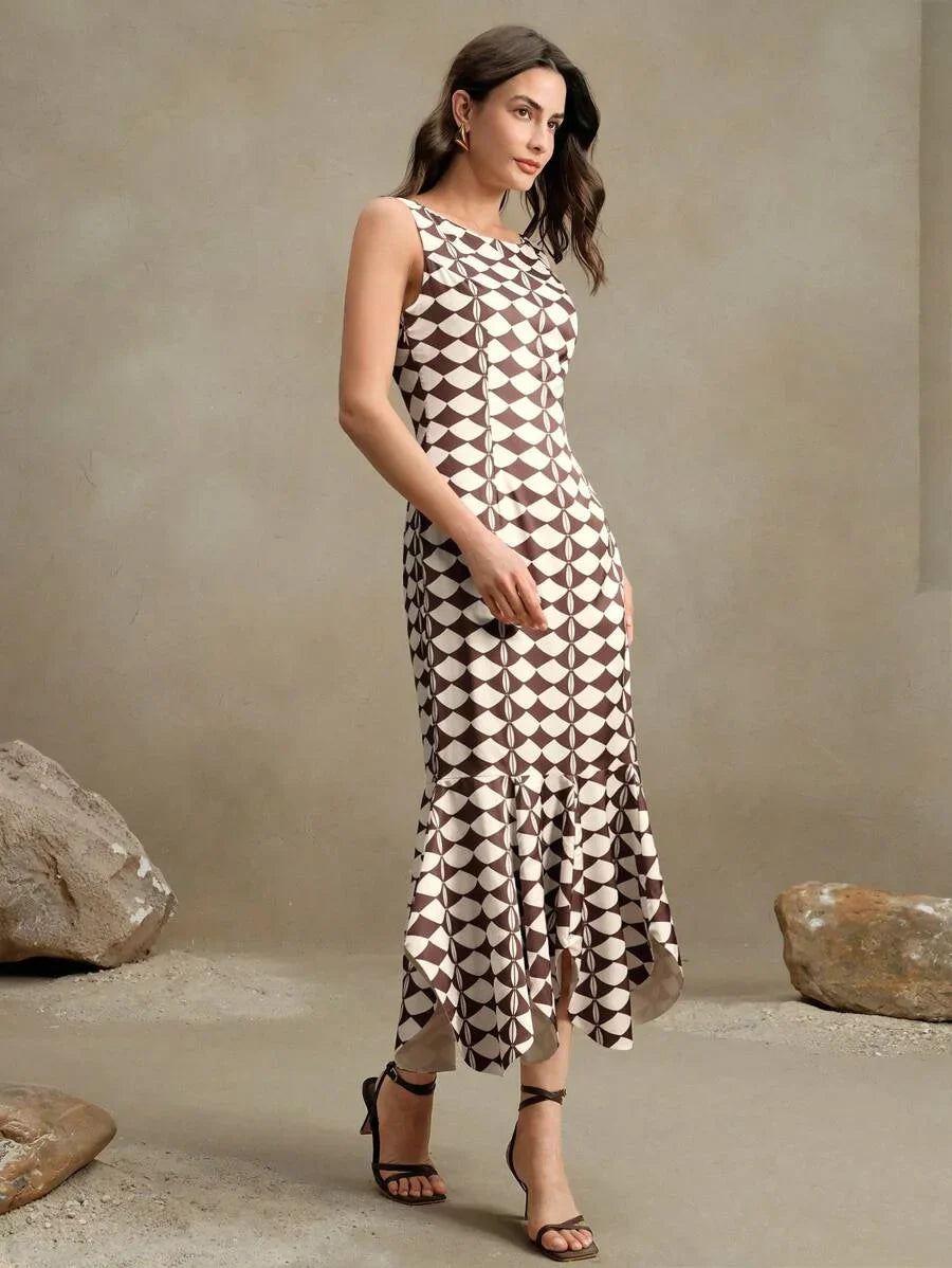 Festival Elegant Casual Vacation Old Money Style New DualColor Checkered Satin Fabric Dress