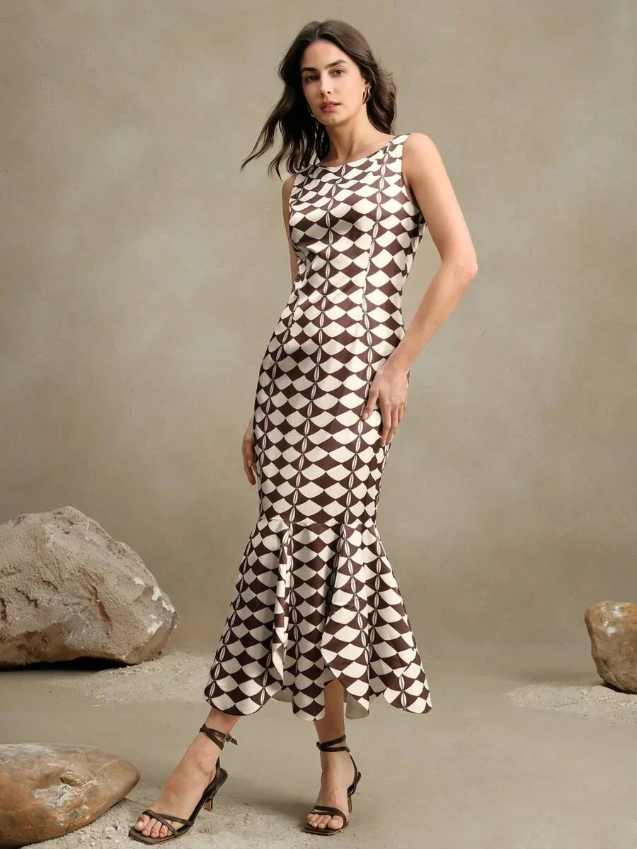 Festival Elegant Casual Vacation Old Money Style New DualColor Checkered Satin Fabric Dress