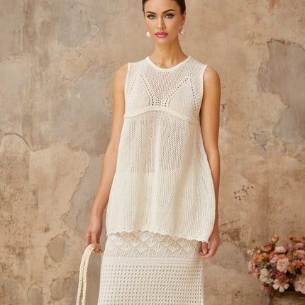 Filippa White Crochet Knit Top Skirt Set