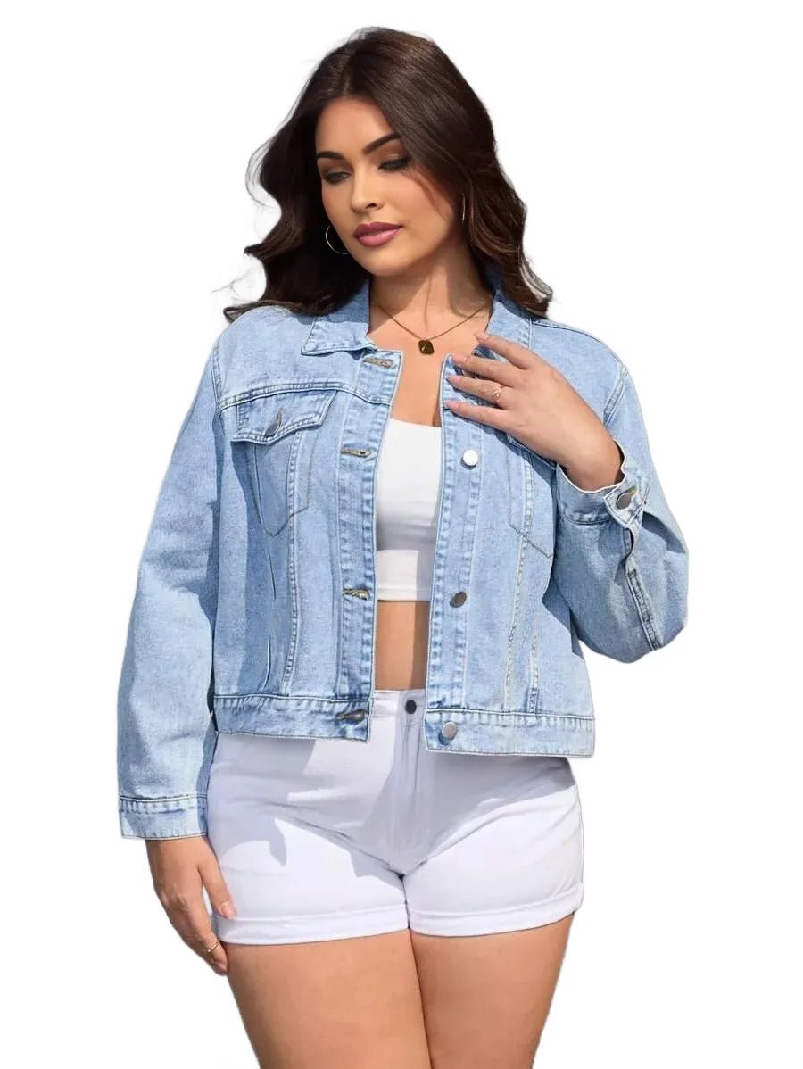 Filomena Cropped Denim Jacket for Modern Style in Blue - 2XL