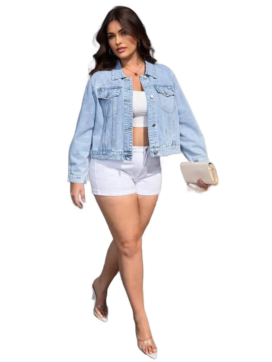 Filomena Cropped Denim Jacket for Modern Style in Blue - 2XL