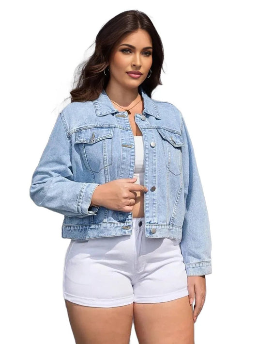Filomena Cropped Denim Jacket for Modern Style in Blue - 2XL