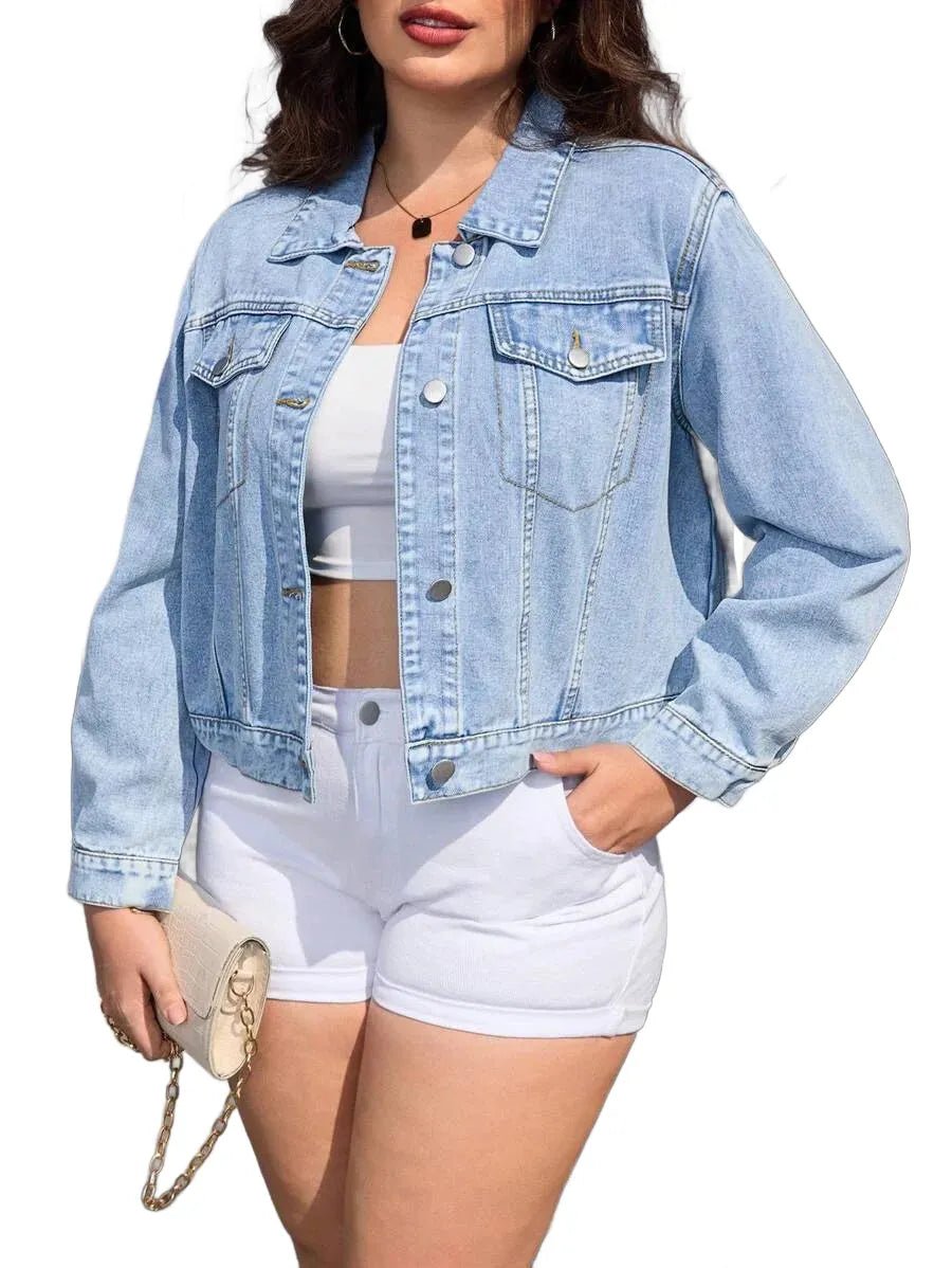 Filomena Cropped Denim Jacket for Modern Style in Blue - 2XL